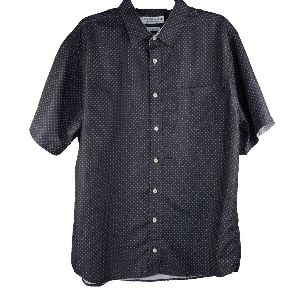 Nick Graham Everywhere Short Sleeve Shirt Mens XL Black Geometric Modern Fit
